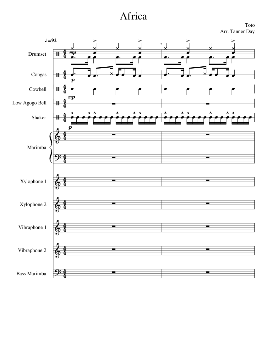Africa Toto Sheet music for Vibraphone, Drum group, Marimba