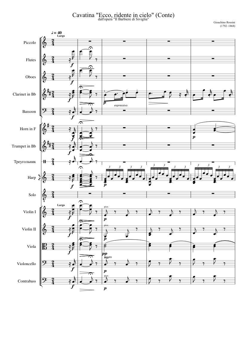 Cavatina "Ecco, ridente in cielo", Rossini Sheet for Flute piccolo, Bassoon, Violin, Viola & more instruments (Symphony Orchestra) | Musescore.com