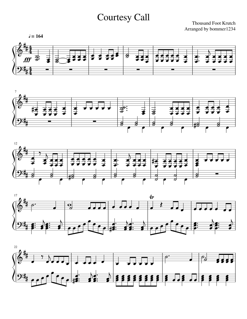 Courtesy Call - Thousand Foot Krutch (WIP) Sheet music for Piano (Solo) |  Musescore.com