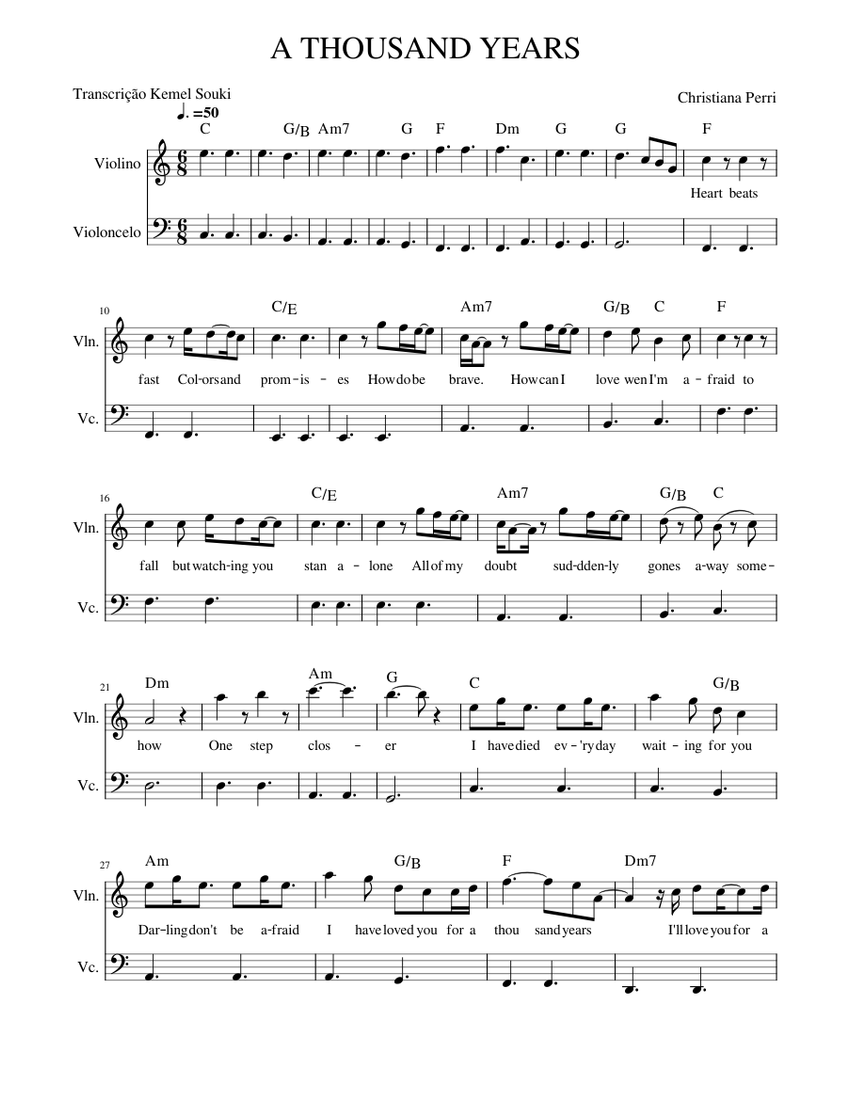 A THOUSAND YEARS Sheet music for Violin, Cello (String Duet ...