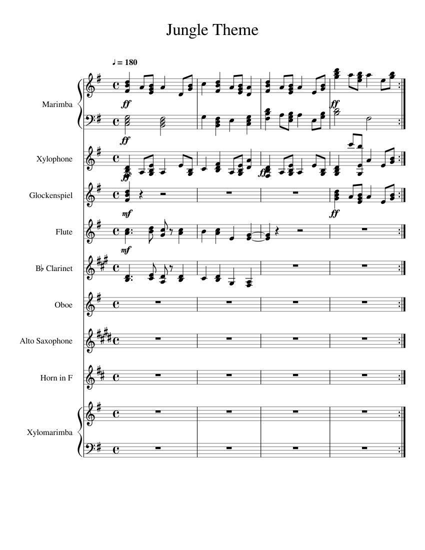 A Jungle Theme Sheet music for Flute, Oboe, Clarinet in b-flat ...