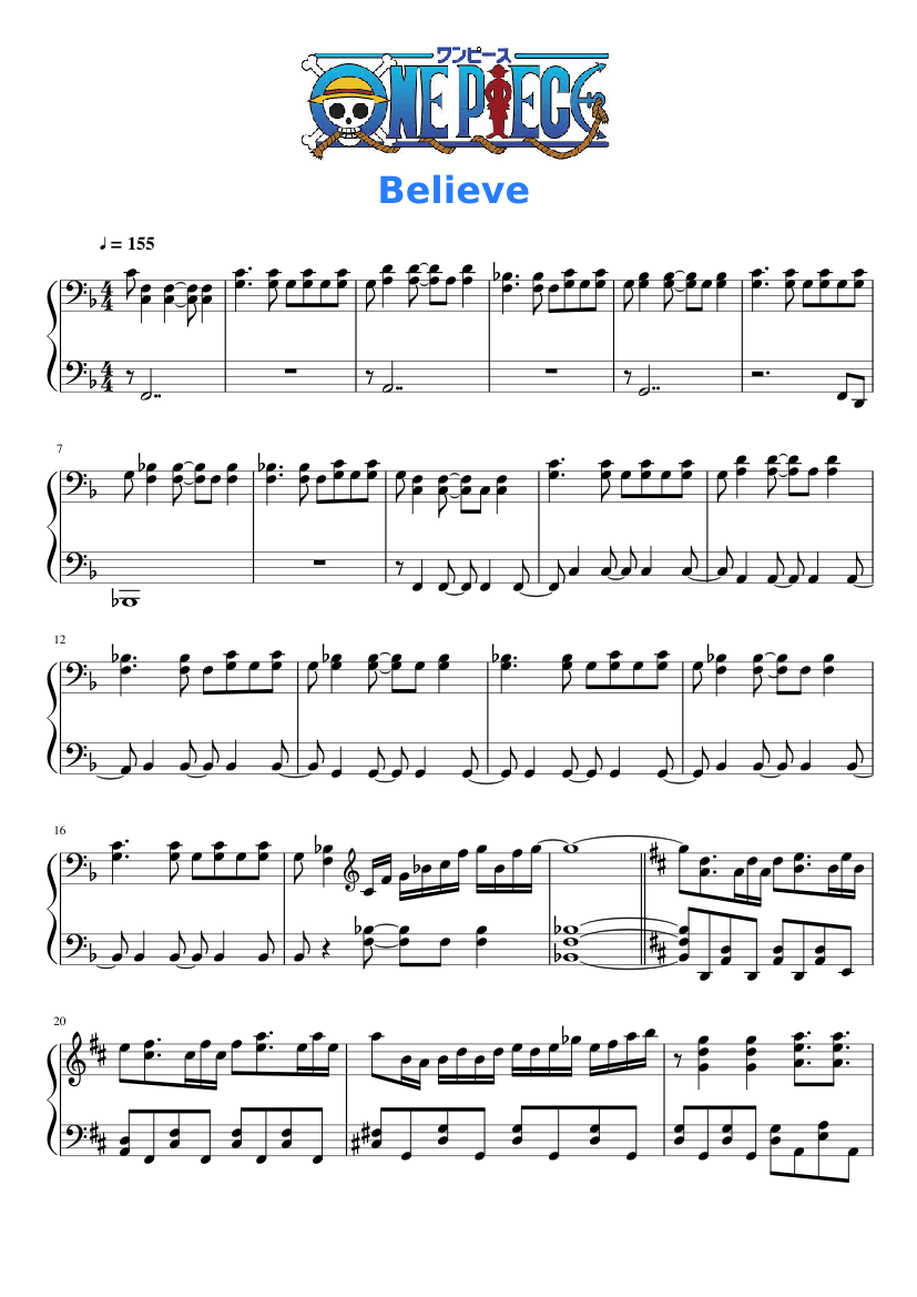 One Piece - Opening 2 - Believe Sheet music for Piano (Solo) | Musescore.com