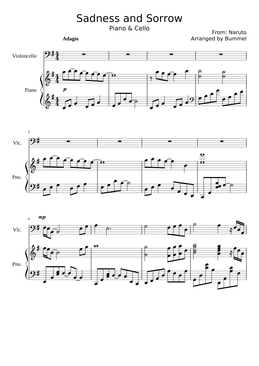 sadness and sorrow piano notes