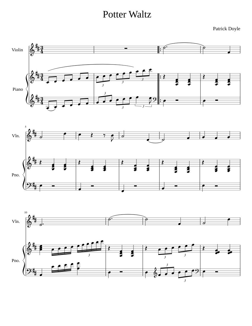 Potter Waltz violin piano Sheet music for Piano, Violin (Solo) |  Musescore.com