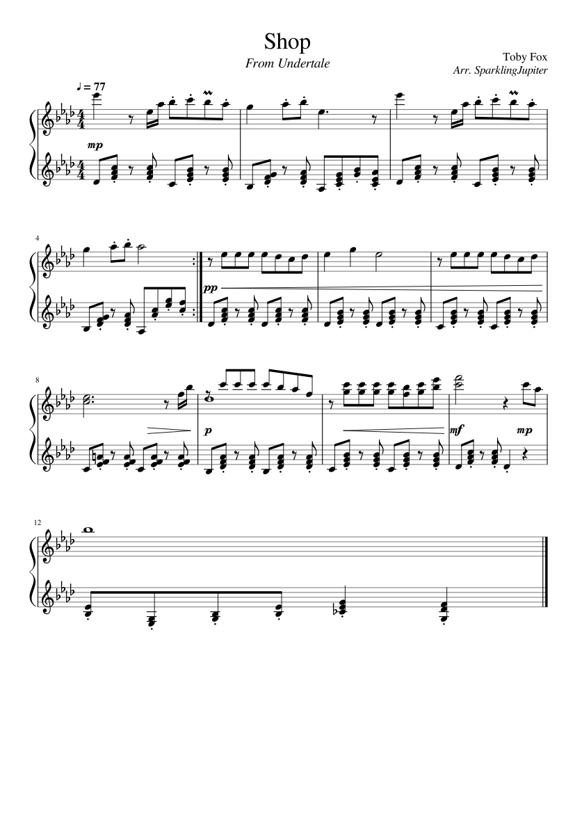 Shop - Undertale (Piano) Sheet music for Piano (Solo) Easy | Musescore.com