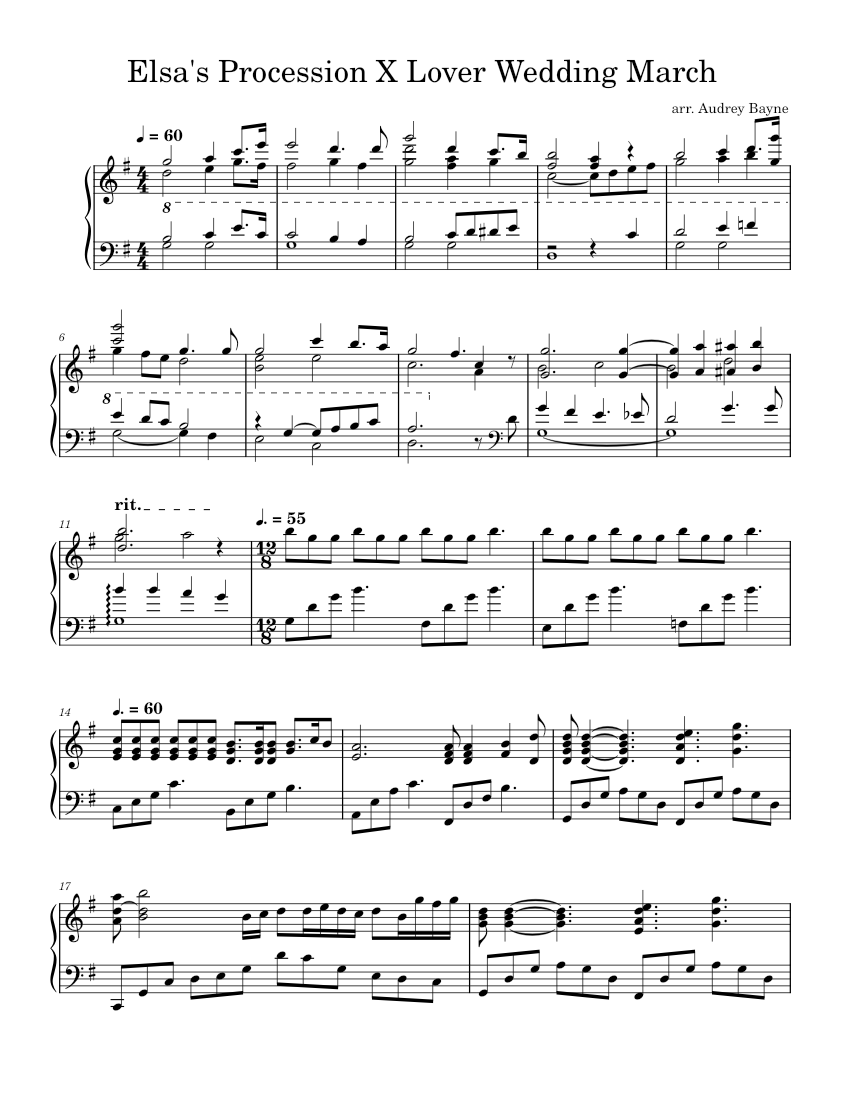 Elsa Notes Elsa's Procession X Lover Wedding March - Wagner & Taylor Swift Sheet ...