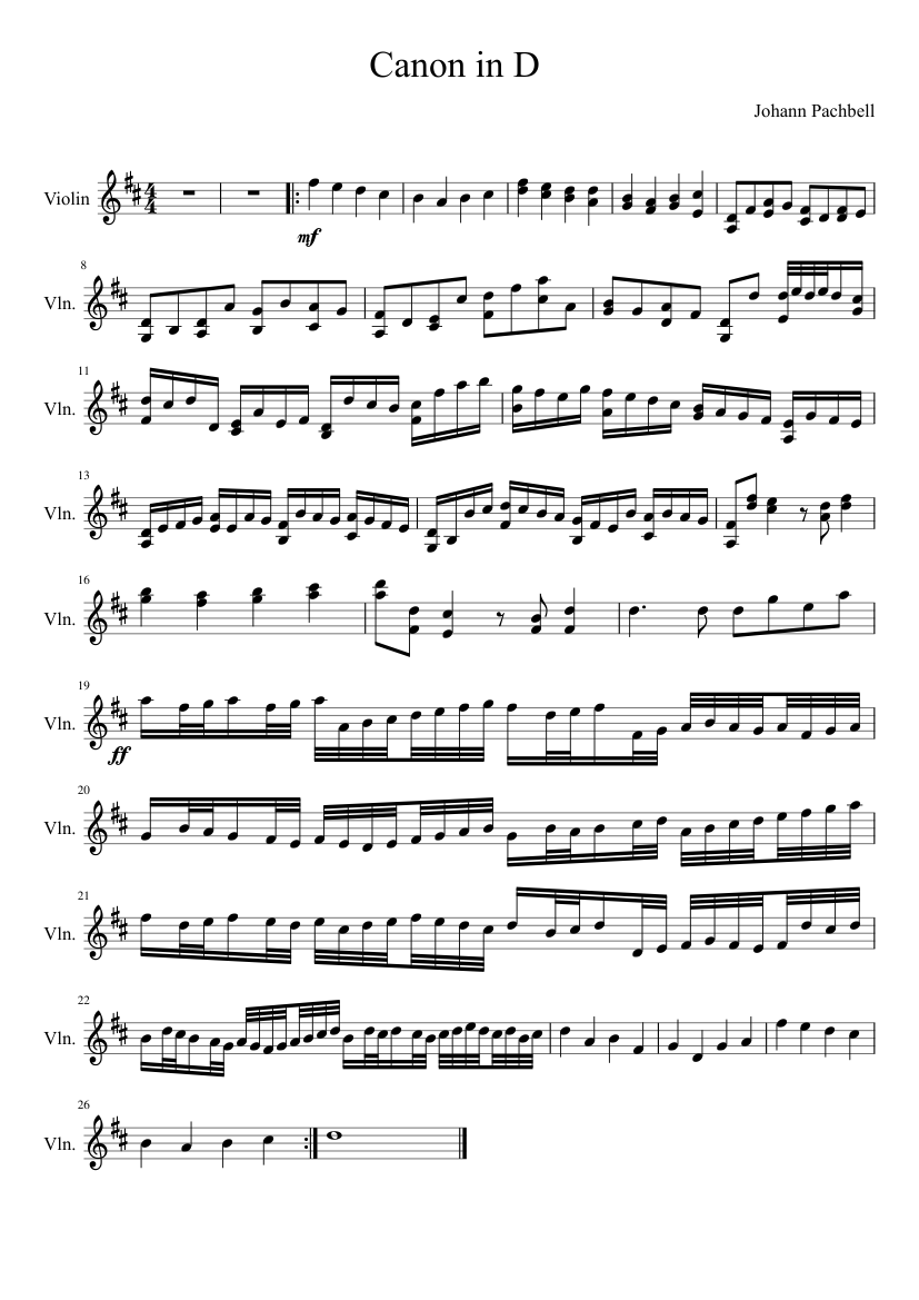 Canon in D for Solo Violin Sheet music for Violin (Solo) | Musescore.com