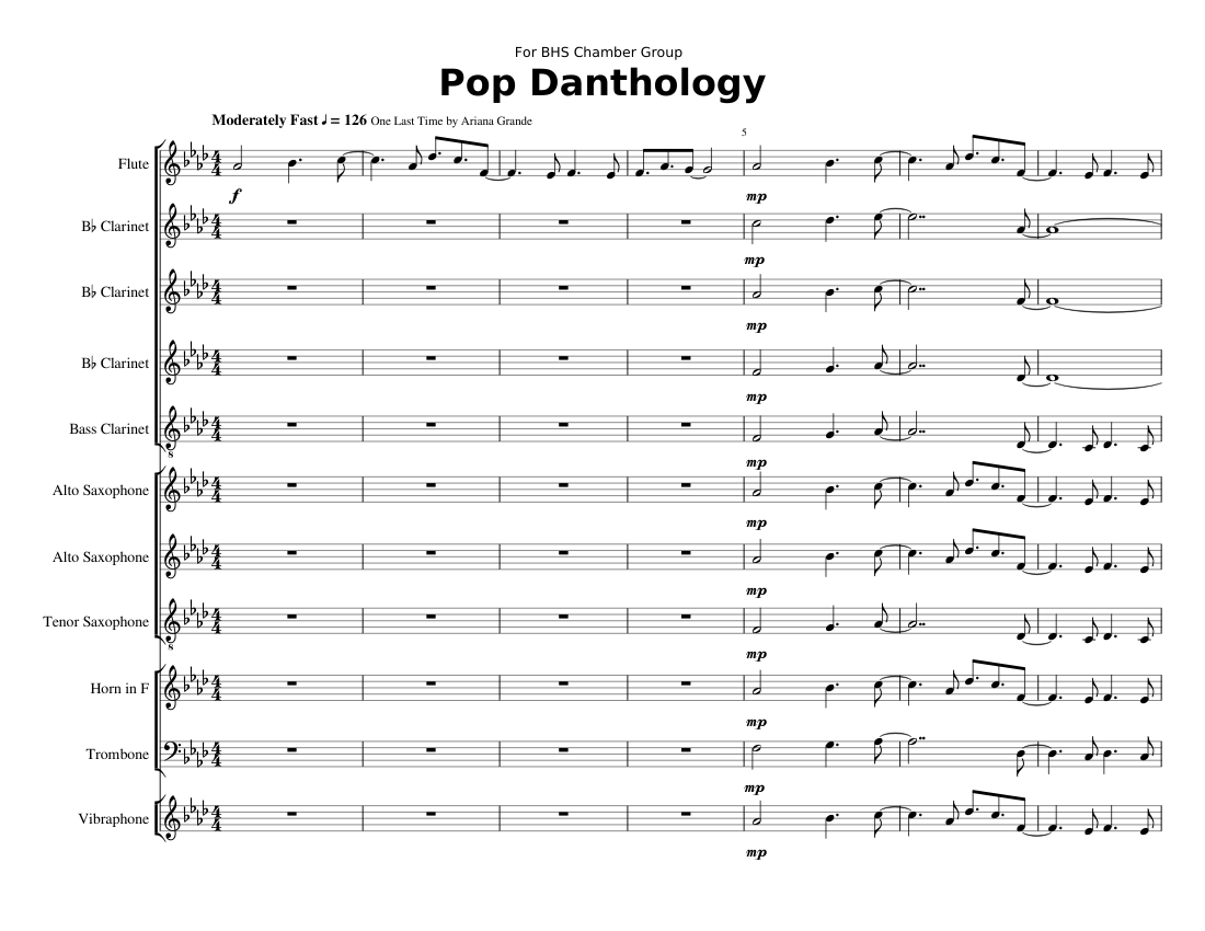 Pop Danthology Sheet music for Trombone, Flute, Clarinet in b-flat,  Clarinet bass & more instruments (Mixed Ensemble) | Musescore.com