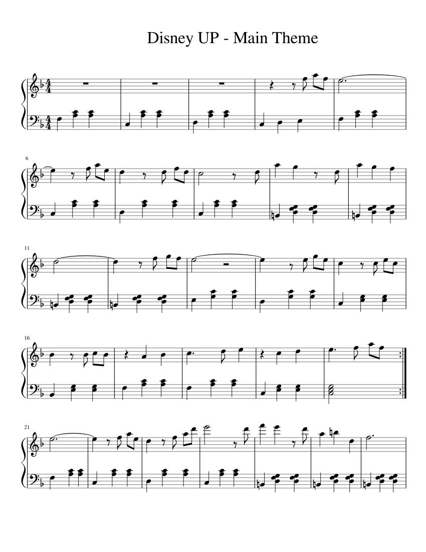 Disney - UP - Main Theme Sheet music for Piano (Solo) | Download and