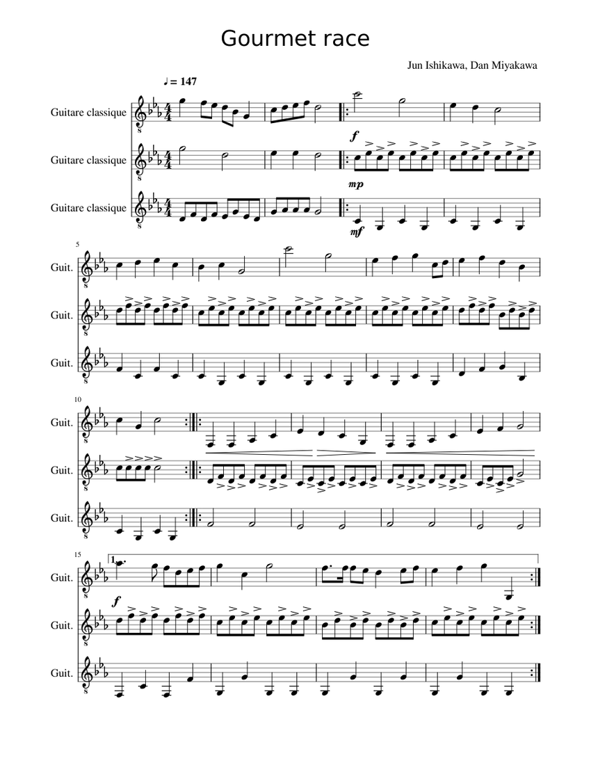 Gourmet race Sheet music for Guitar (Mixed Trio) | Musescore.com