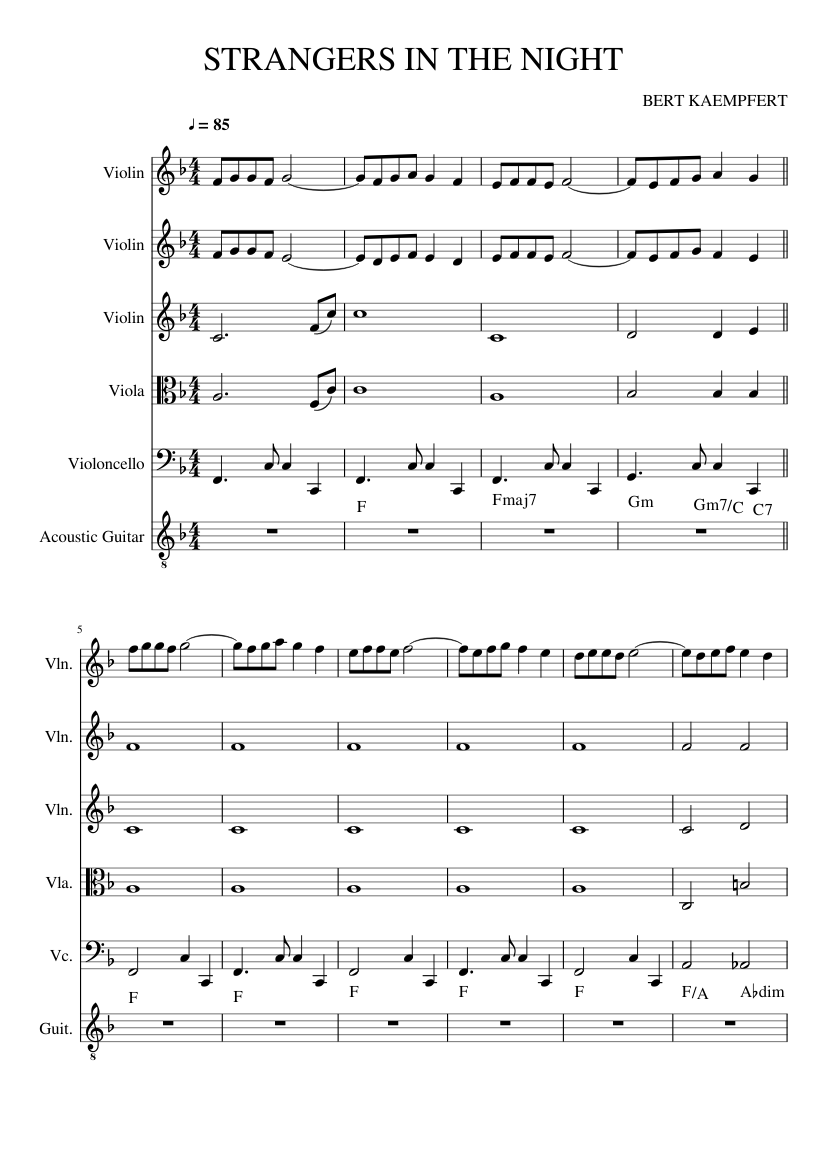 Strangers in the night - Frank Sinatra Sheet Music with Chords for