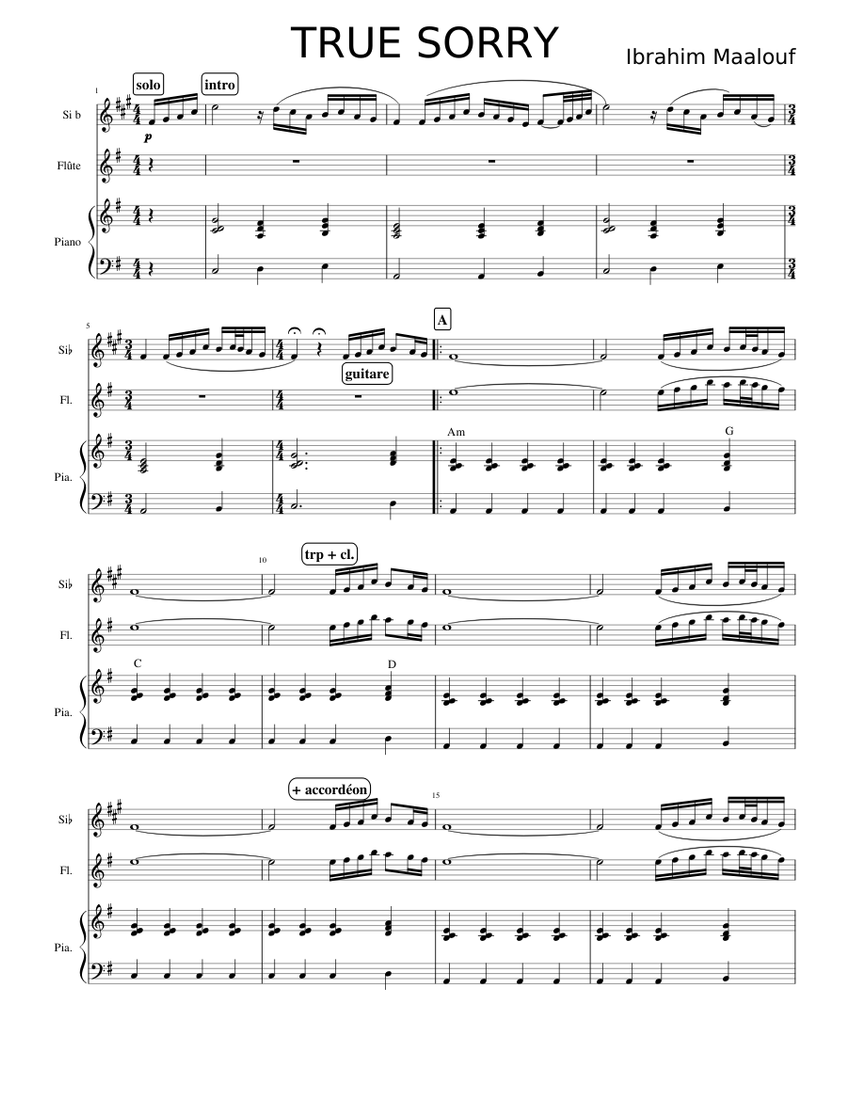 True Sorry Ibrahim Maalouf Sheet Music For Piano Trumpet In B Flat Flute Mixed Trio Musescore Com Ibrahim maalouf ouvre le festival jazz à vienne. true sorry ibrahim maalouf sheet music
