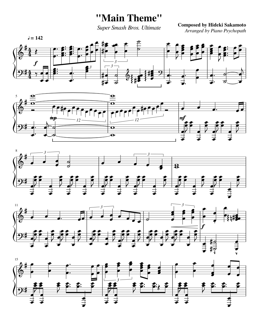 Main Theme from Super Smash Bros Ultimate Sheet music for Piano (Solo) |  Musescore.com