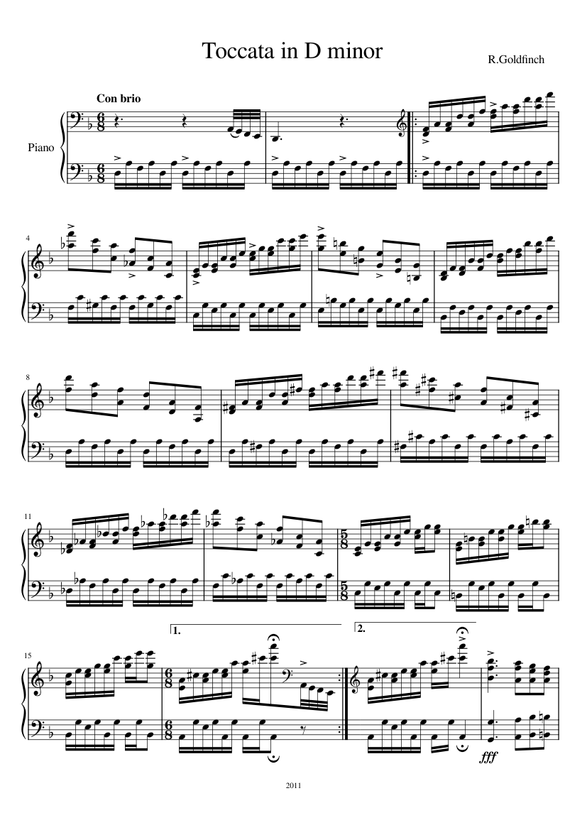 Toccata in D minor Sheet music for Piano (Solo) | Musescore.com