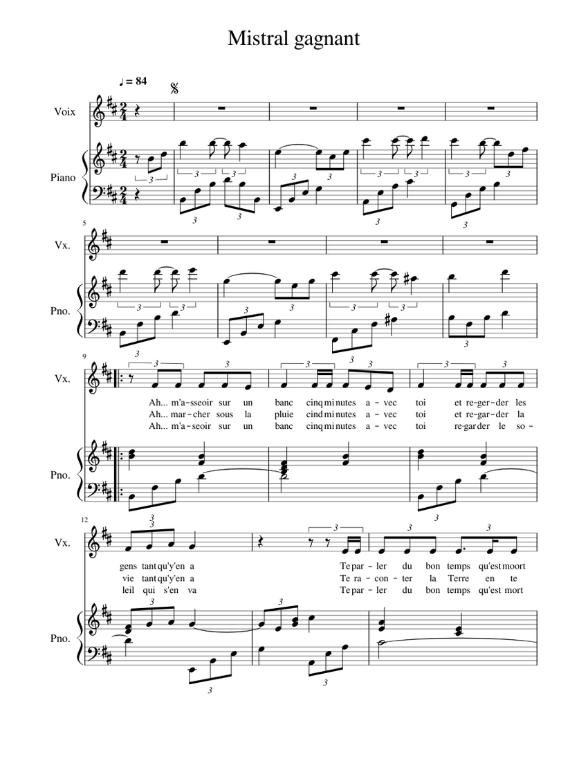 Mistral gagnant Sheet music for Piano (Solo) | Musescore.com