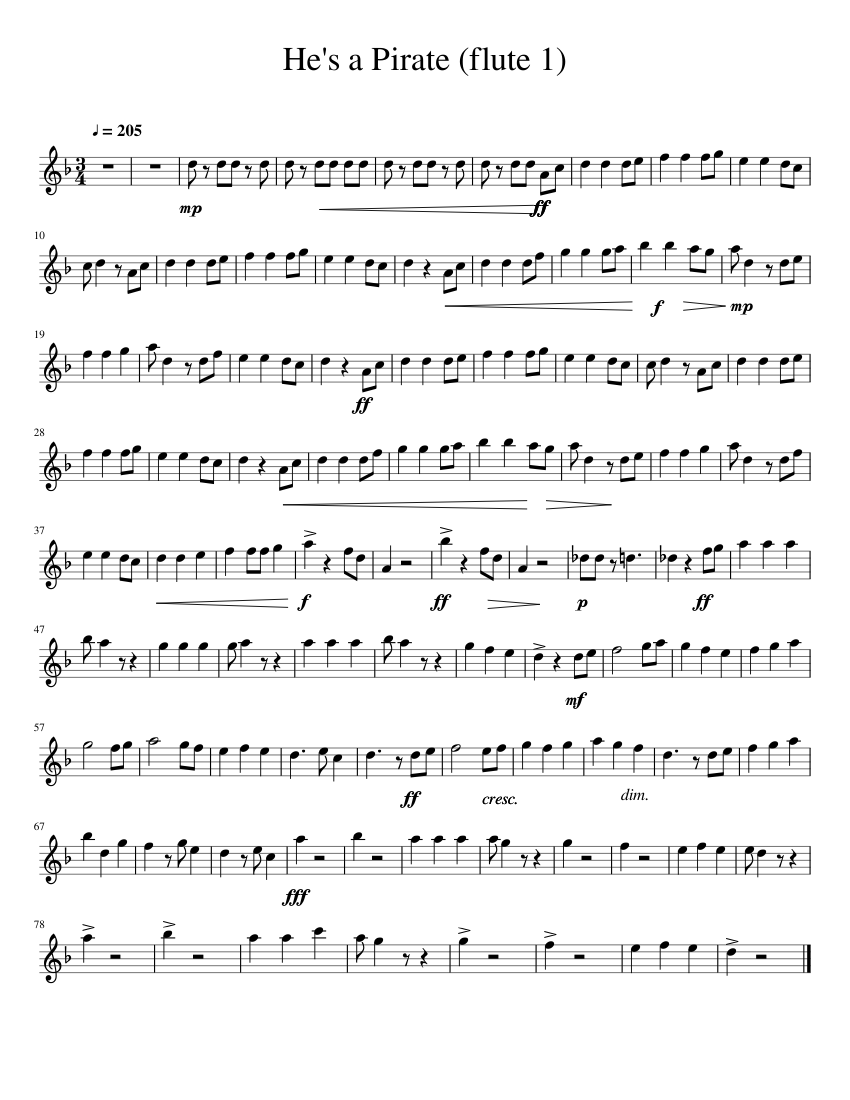 He's a Pirate (flute 1) Sheet music for Flute (Solo) | Musescore.com