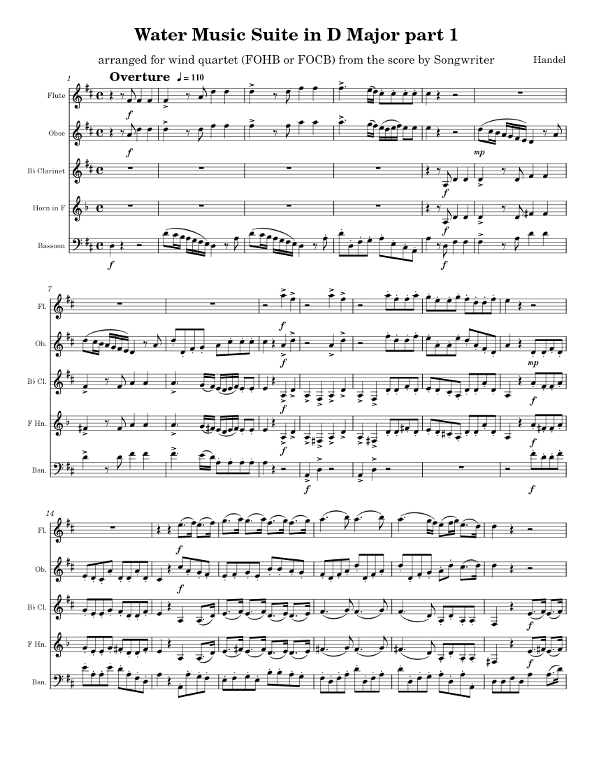 Water Music Suite in D part 1, HWV 349 Friedrich Händel Sheet