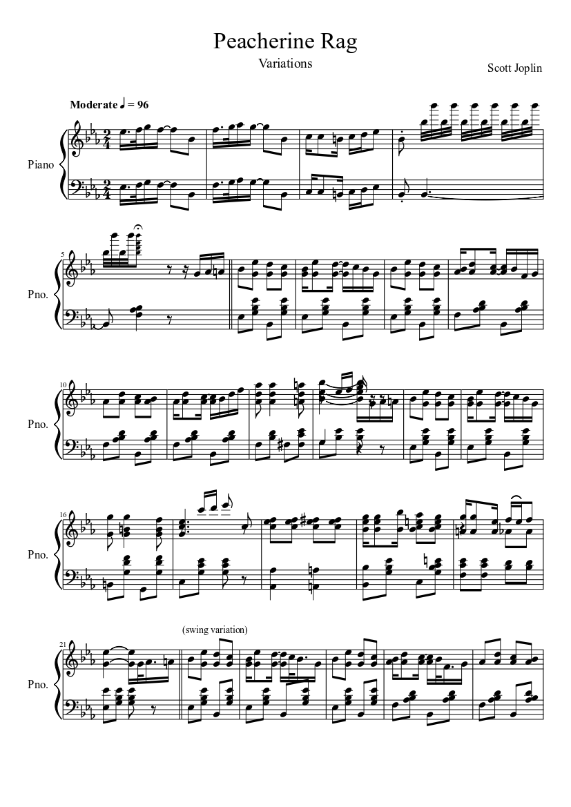 Peacherine Rag(variations) Sheet Music for Piano (Solo) | MuseScore.com