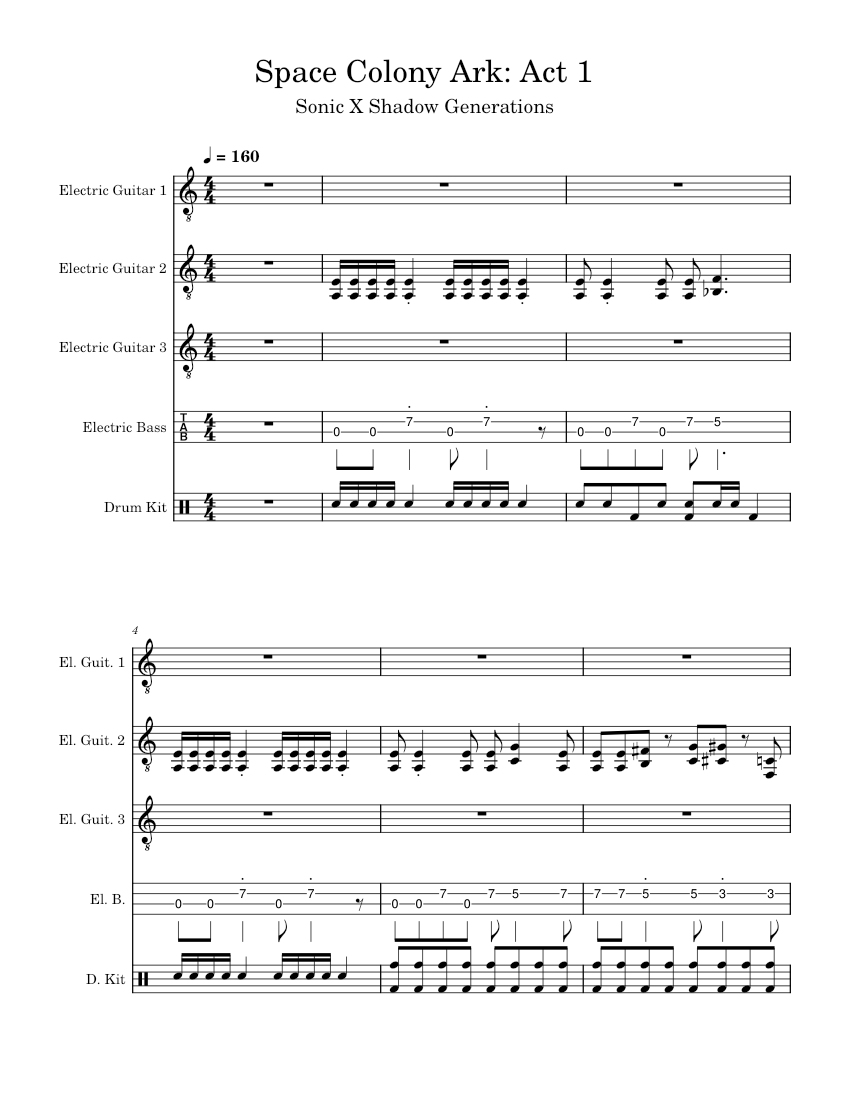Note Ark Musikk Space Colony Ark: Act 1 – Sonic Team Sheet Music and Tab for Guitar ...