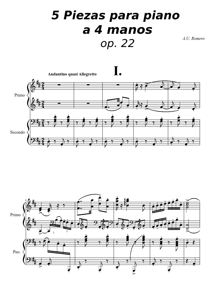 5 Piezas para piano a 4 manos op. 22I. Sheet music for Piano (Piano Duo) |  Musescore.com