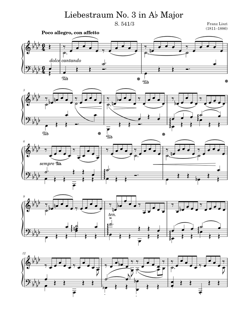 Liebestraum No 3 In A Major Sheet Music For Piano Solo Musescore Com