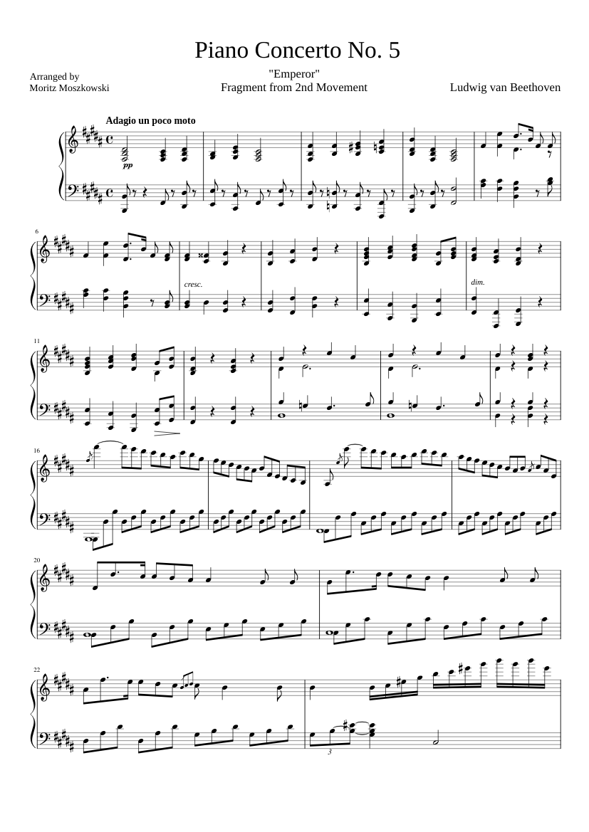 Beethoven Piano Concerto No. 5 2nd Movement fragment (Piano Solo) Sheet  music for Piano (Solo) | Musescore.com