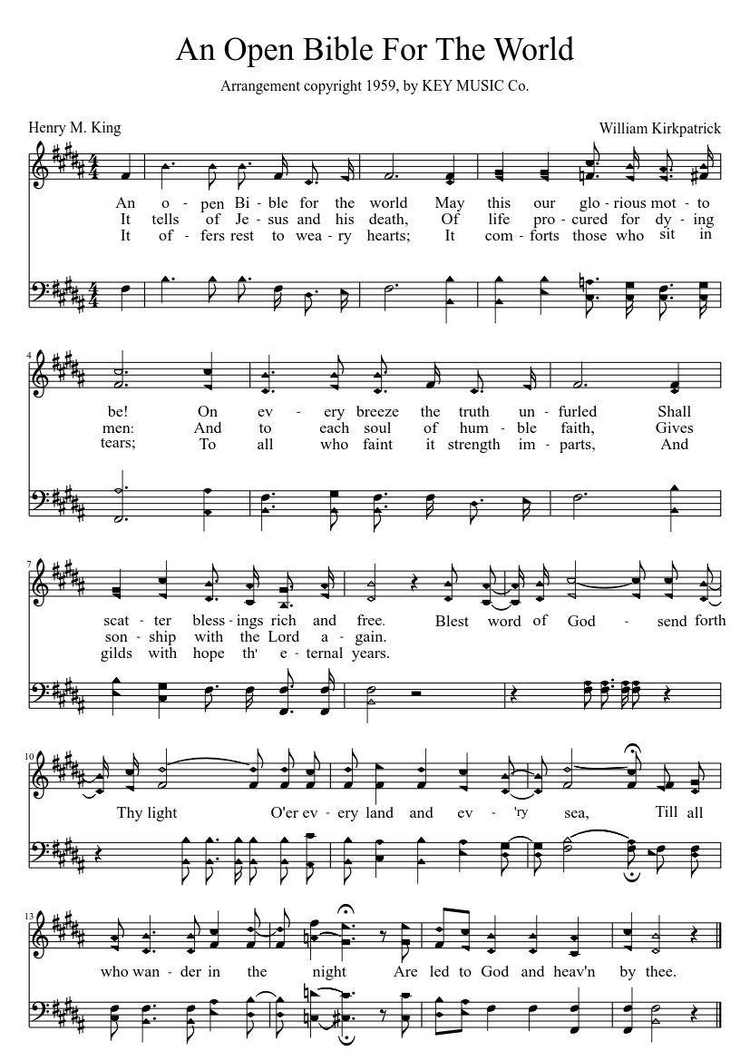 An Open Bible for the World Sheet Music for Soprano, Bass voice