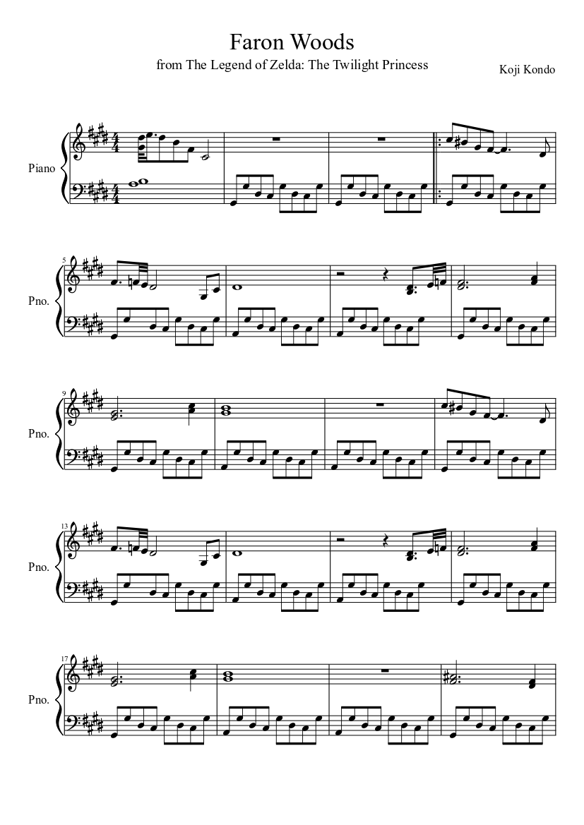 Faron Woods (from The Legend of Zelda: The Twilight Princess) Sheet music  for Piano (Solo) Easy | Musescore.com