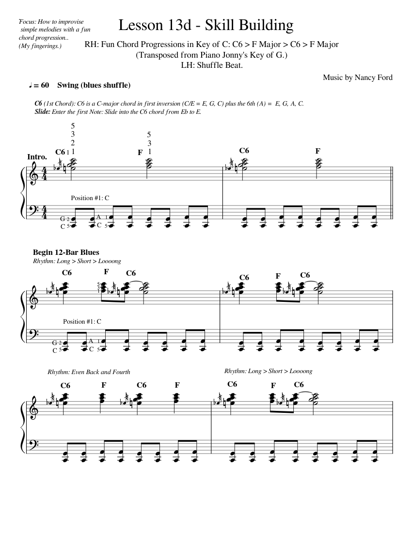 Lesson 13d Skill Building Fun Chord Progressions Key of C Sheet