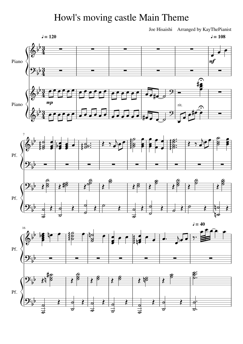 howls moving castle piano sheet