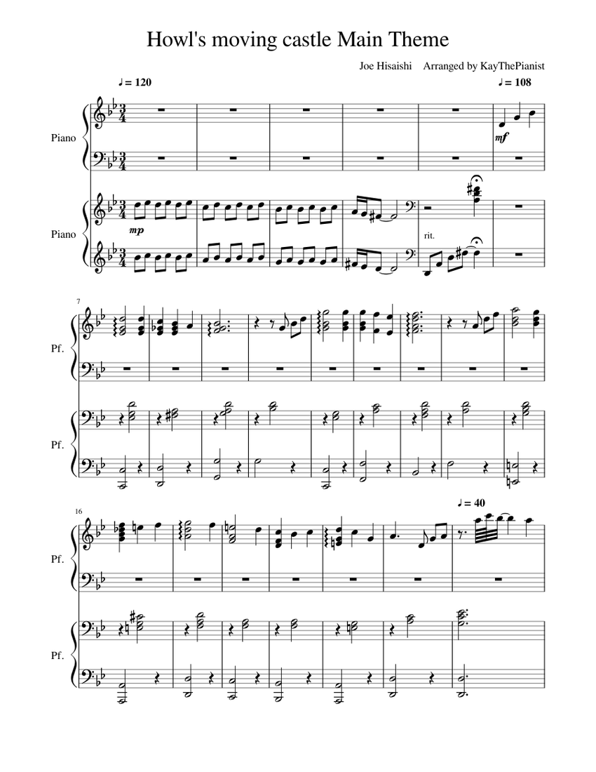 Howl's moving castle (Main Theme) [4 hands piano] Sheet music for Piano