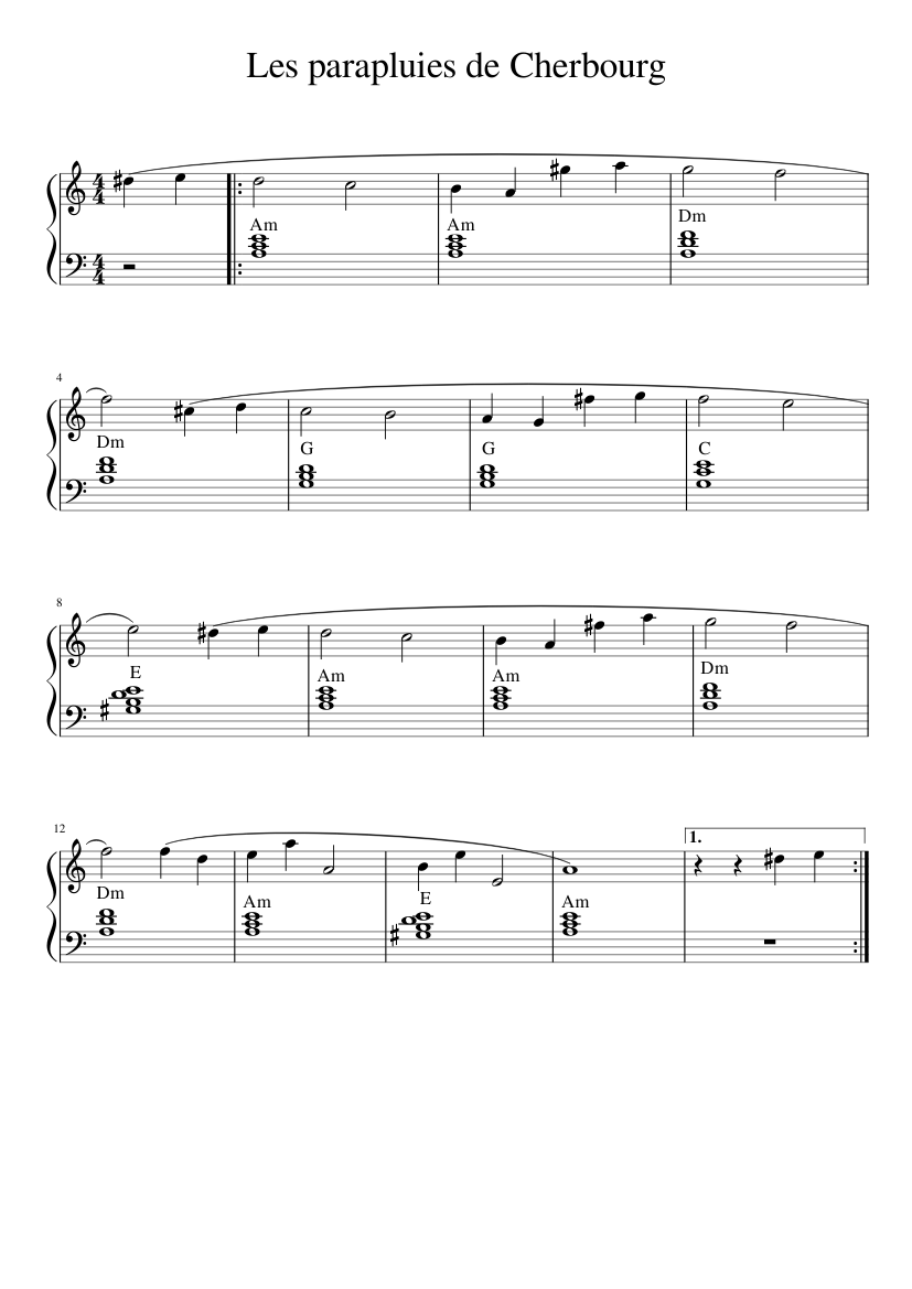 Les parapluies de Cherbourg Sheet music for Piano (Solo) Easy