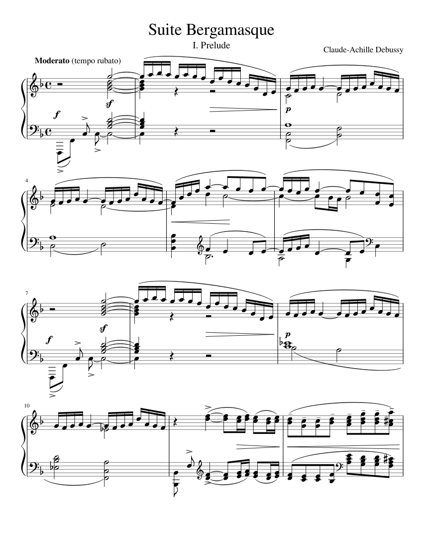 Debussy - Suite Bergamasque - I. Prelude Sheet music for Piano (Solo) |  Musescore.com