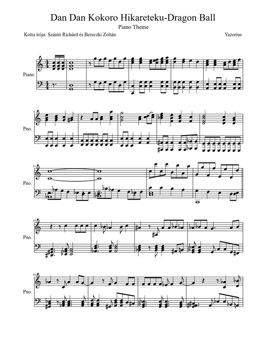 Dan dan kokoru hikareteku - Dragon Ball Sheet music for Piano (Solo) |  Musescore.com