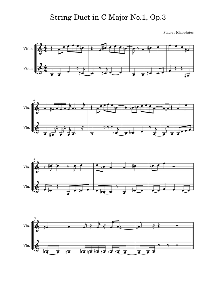 String Duet No.1, Op.3 Sheet music for Violin (String Duet) | Musescore.com