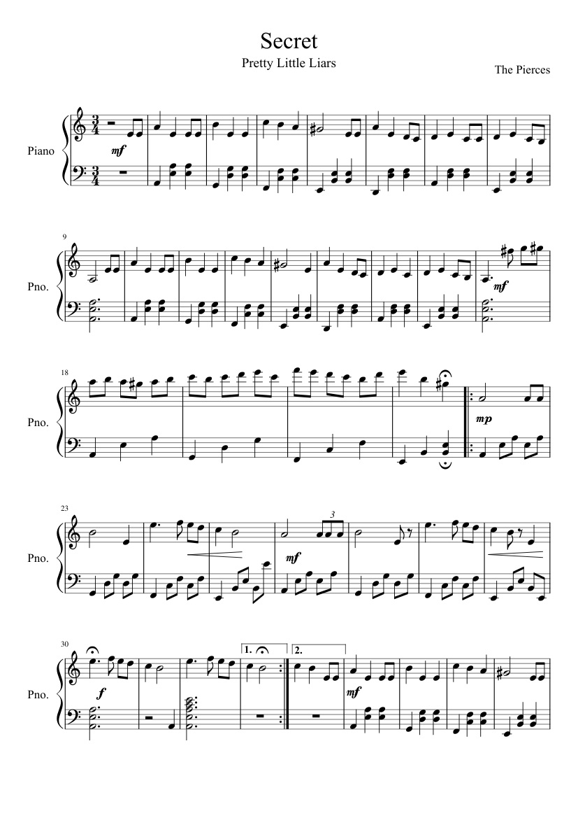 Secret Sheet Music for Piano (Solo) Easy | MuseScore.com