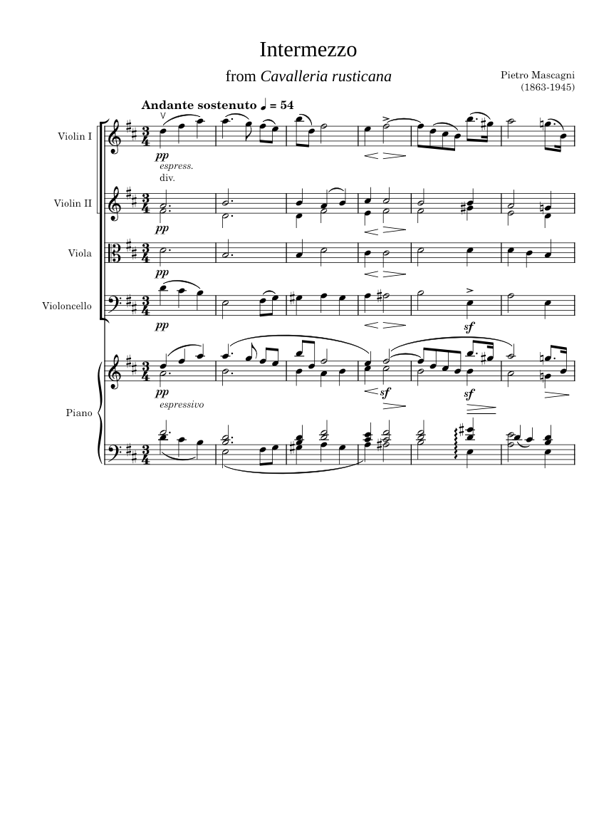 Intermezzo from Cavalleria Rusticana – Pietro Mascagni Sheet music for ...