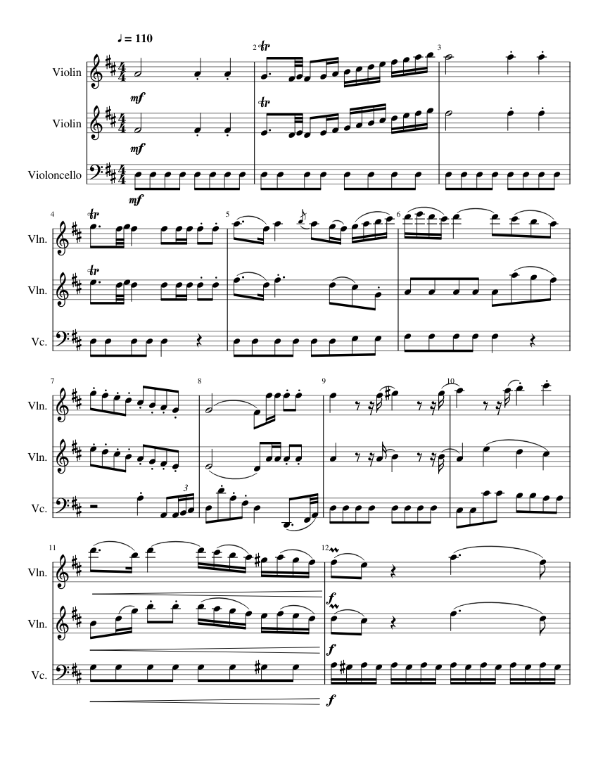 Trio in D Major: Allegro Moderato (1) Sheet music for Violin, Cello ...