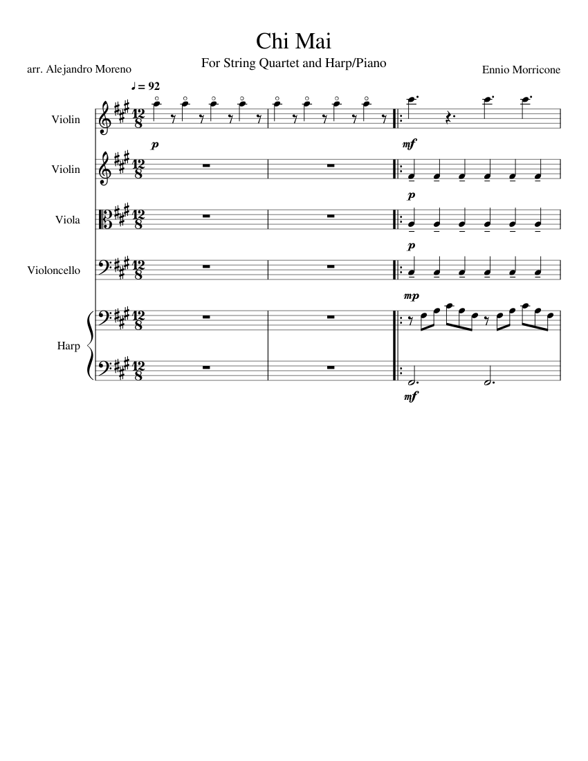Chi Mai Sheet music for Violin, Viola, Cello, Harp (Mixed Quintet) |  Musescore.com