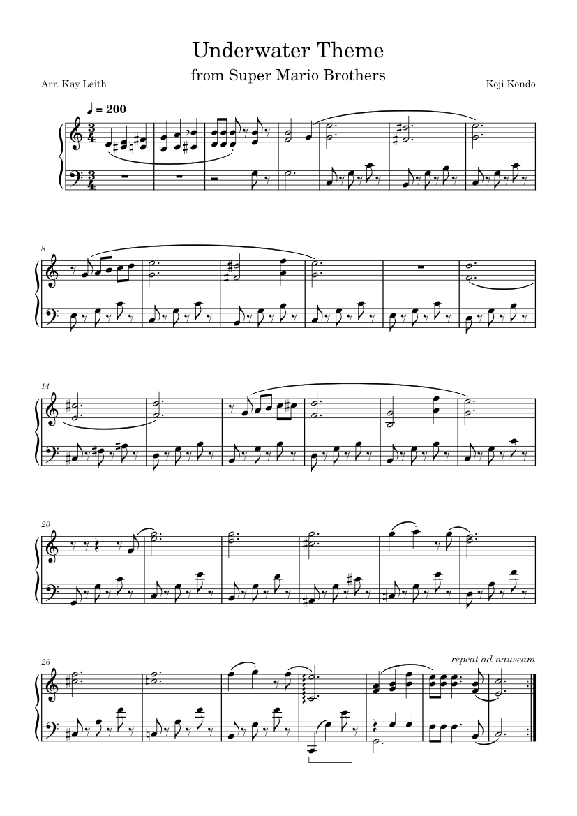 Super Mario Bros. - Underwater Theme – Koji Kondo Sheet music for Piano ...