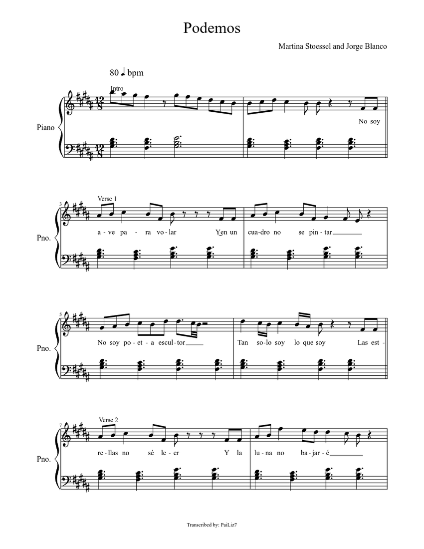 Podemos' from Violetta ('Lead Me Out') Sheet music for Piano (Solo) |  Musescore.com