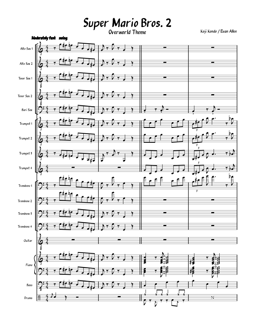 Super Mario Bros. 2 - Overworld Theme – Koji Kondo Sheet music for ...