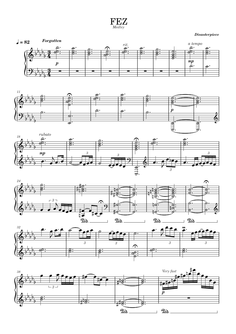 Fez Notes FEZ Medley - Disasterpiece Sheet Music for Piano (Solo) | MuseScore.com