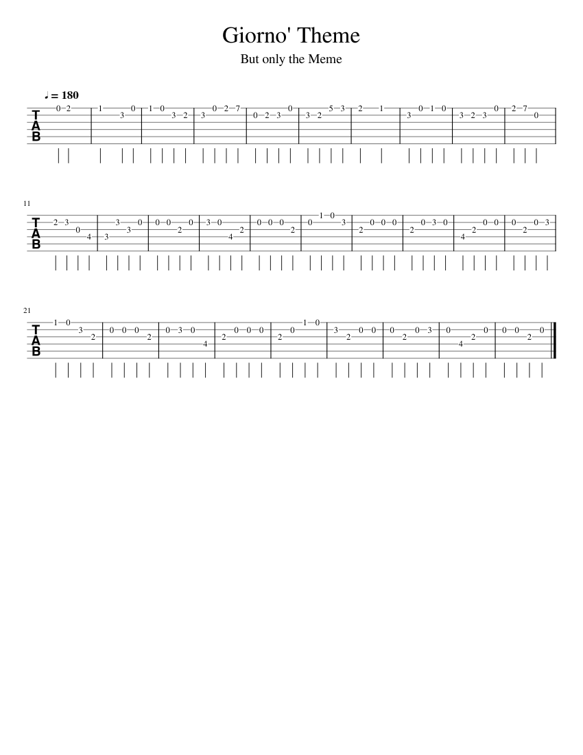 Giorno' Theme Sheet music for Guitar (Solo) | Musescore.com