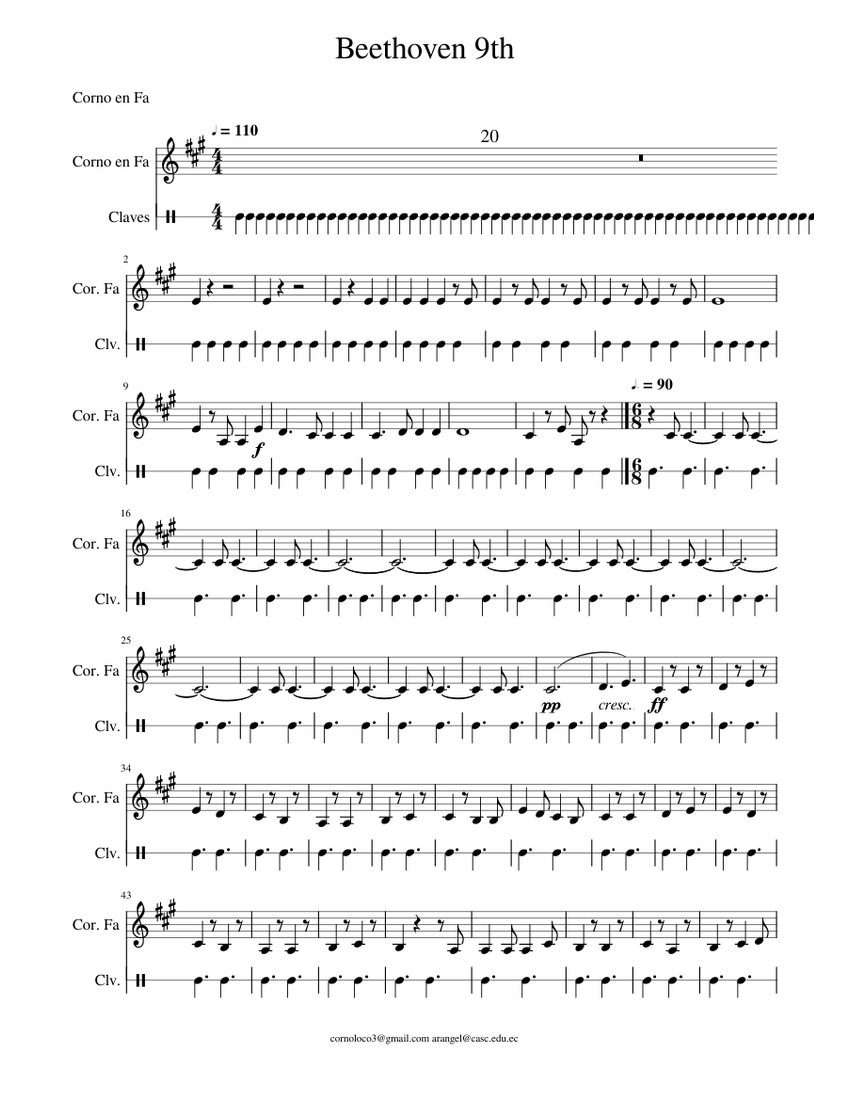 Beethoven 9th, CON Metronomo Corno Luis Sheet Music For French Horn ...