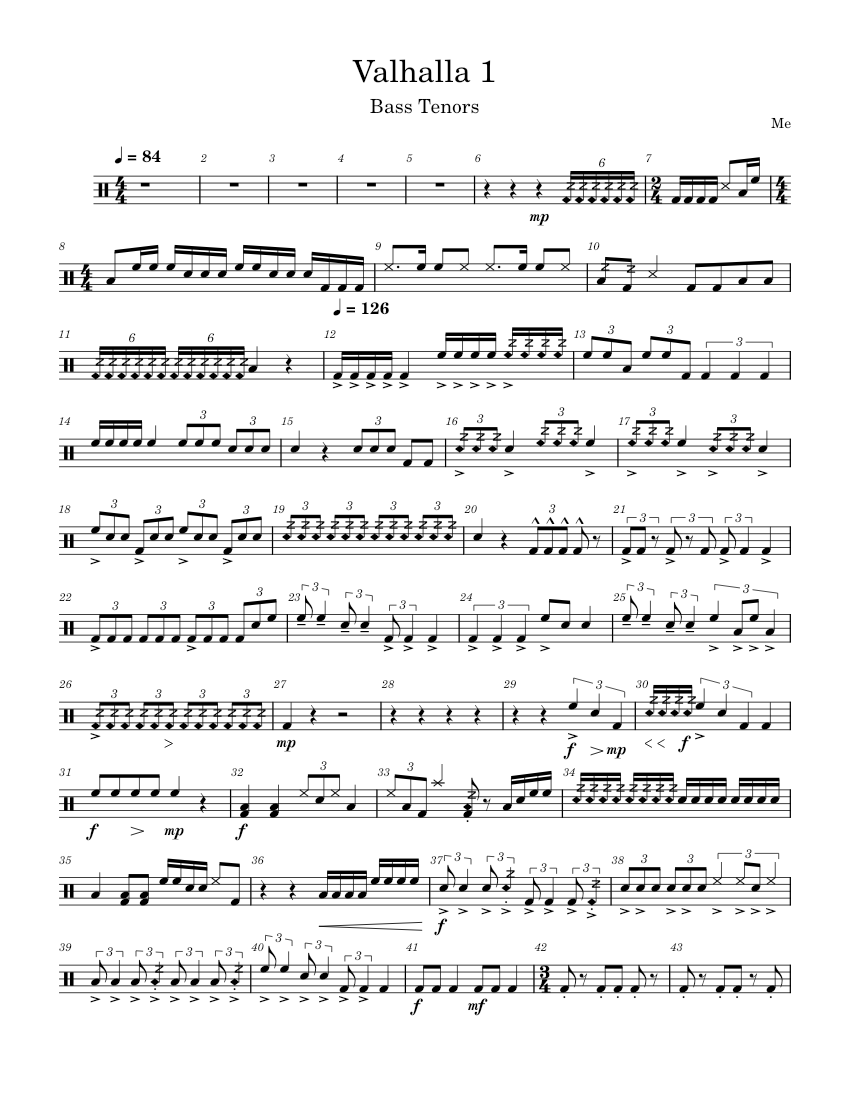 Valhalla Bass Tenors Sheet Music For Synthesizer Marching Band 2563