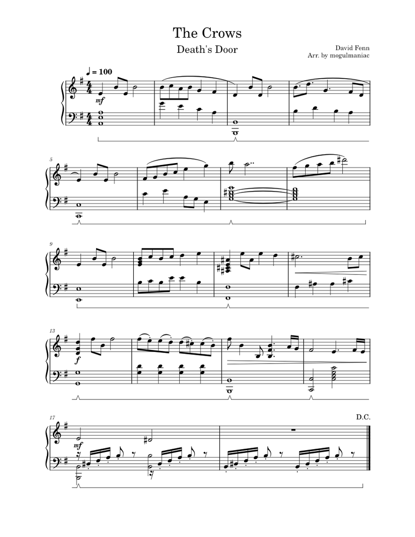The Crows - Death's Door Sheet music for Piano (Solo) | Musescore.com