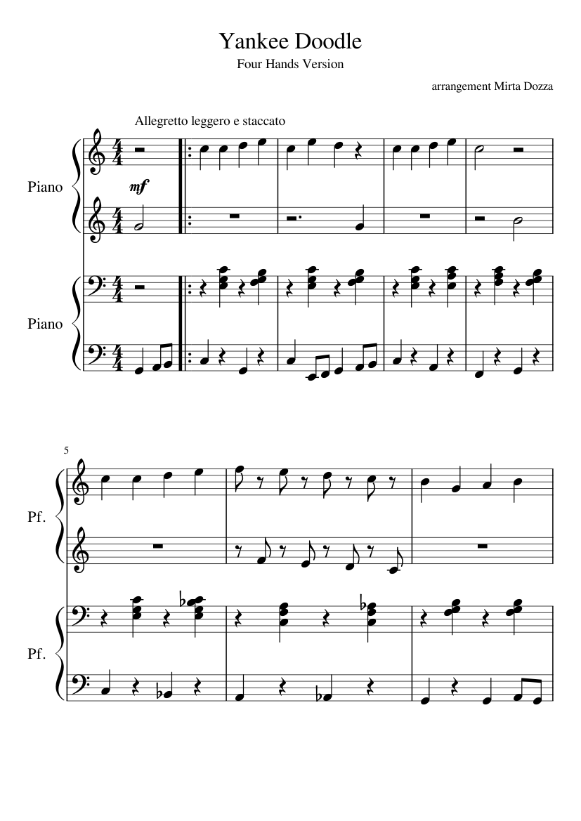 Yankee Doodle Sheet Music For Piano Piano Duo Musescore Com