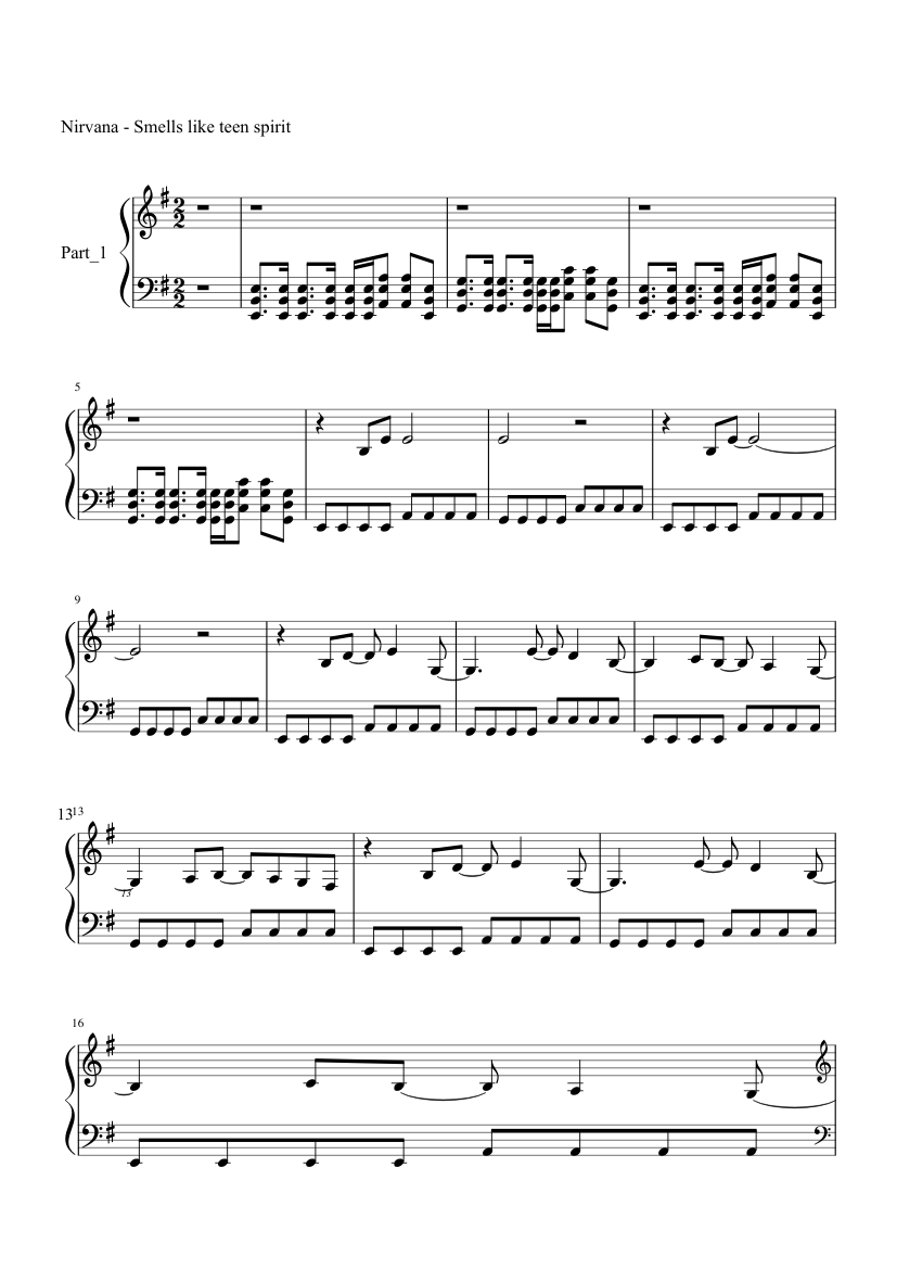 Nirvana Smells Like Teen Spirit Sheet music for Piano (Solo) | Musescore.com