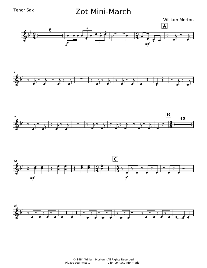 Zot Mini-March - William Morton Sheet Music for Saxophone tenor (Solo ...